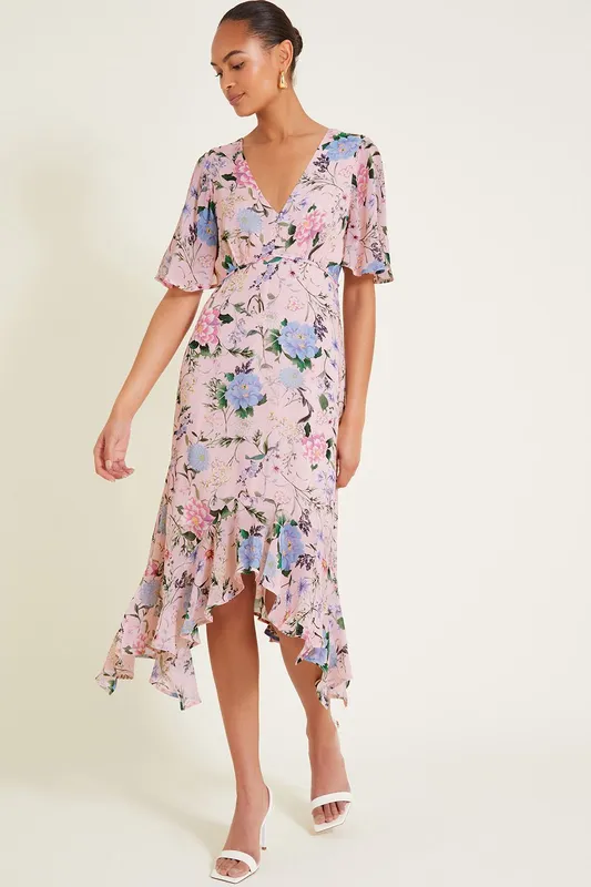 Monsoon Women's Sisi Floral Print Dress Pink Size: 8 - Pink