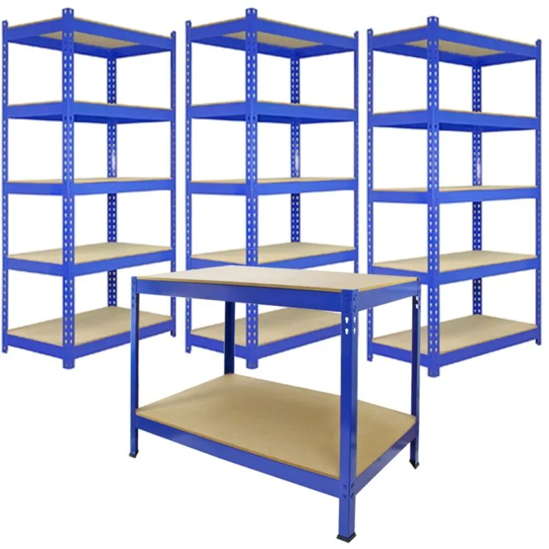 Monster Racking 3 x 90cm Q-Rax Blue Metal Racking Units & Workbench