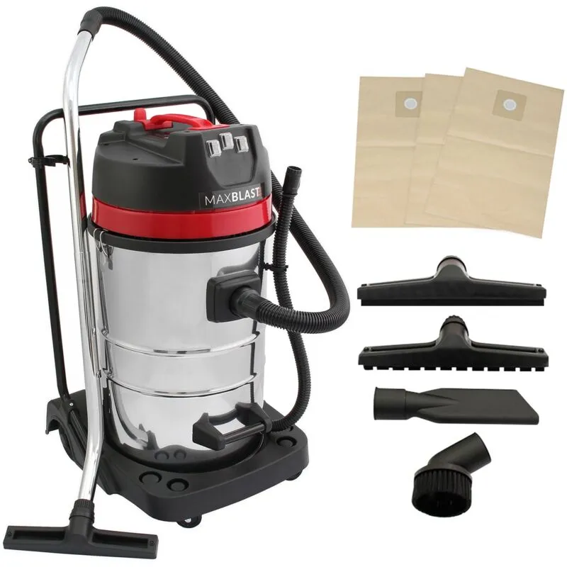 Monstershop 80L Industrial Vacuum, 4 Attachments & 3 Hoover Bags in Silver - Silver - Size: One Size