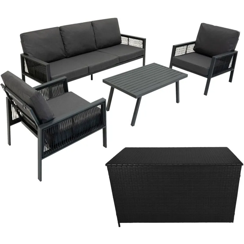 Monster Shop - Aluminium 4 Piece Sofa Set with Black Rattan Storage Box