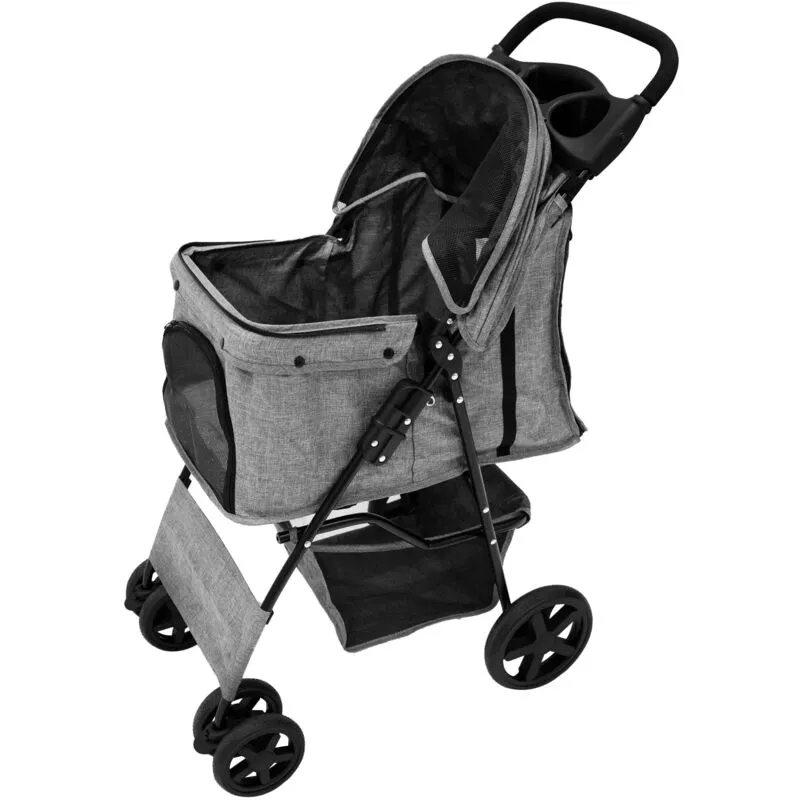 Monster Shop - Pet Stroller with Rain Cover - Woven Grey