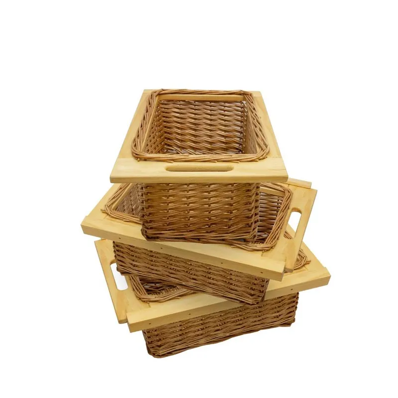 Monstershop 3 x Pull Out Wicker Kitchen Baskets 400mm in Brown Brown