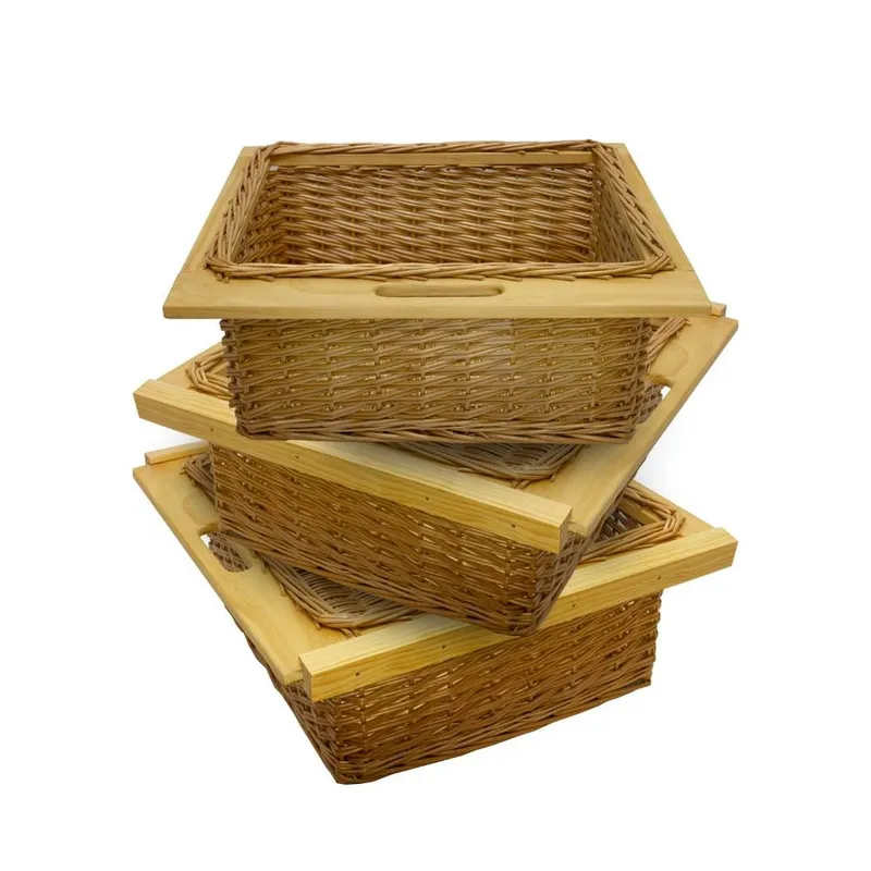 Monstershop 3 x Pull Out Wicker Kitchen Baskets 600mm in Brown - Brown
