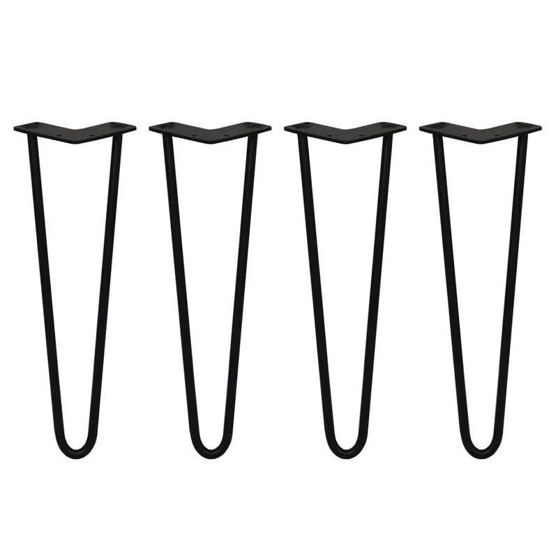 Monstershop 4 x 16" Hairpin Legs - 2 Prong - 12mm - Black - Black