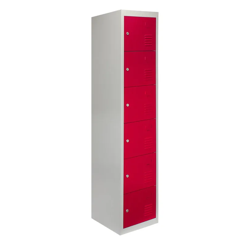 Monstershop Metal Storage Lockers - Six Doors, Flatpacked, Red - Red