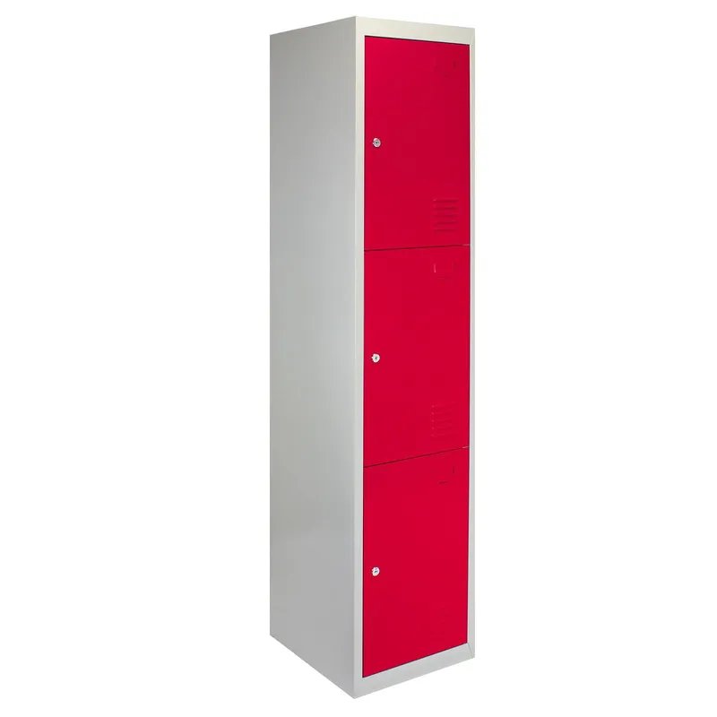Monstershop Metal Storage Lockers - Three Doors, Flatpacked, Red Red