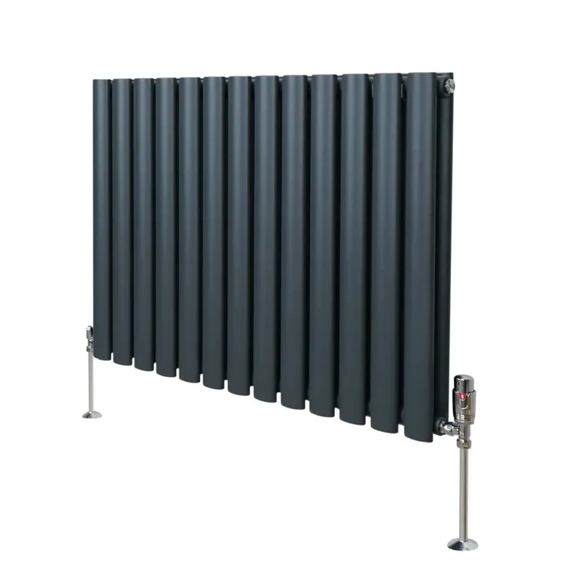 Monstershop Oval Column Radiator & Valves - 600mm x 780mm – Anthracite Grey - Grey
