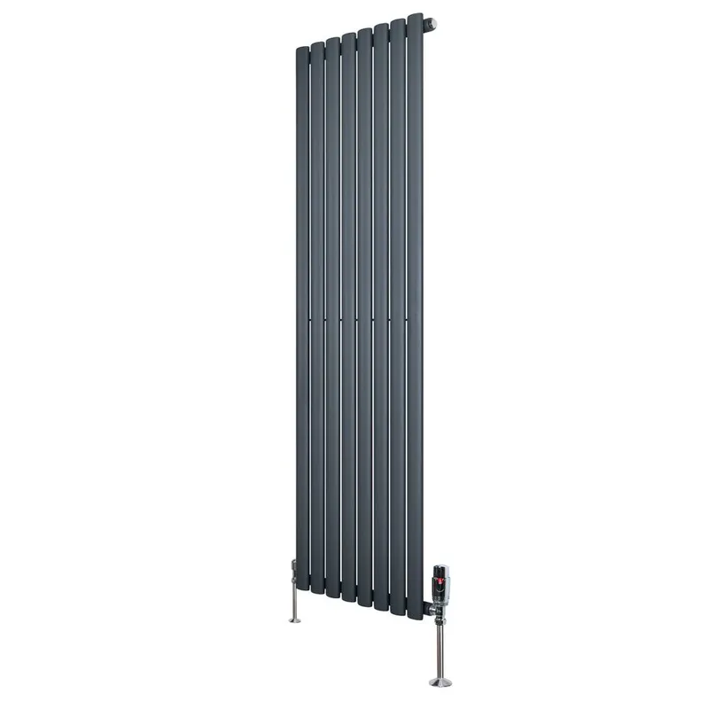 Monstershop Oval Single Column Radiator & Valves – 1600mm x 480mm – Anthracite in Grey - Grey