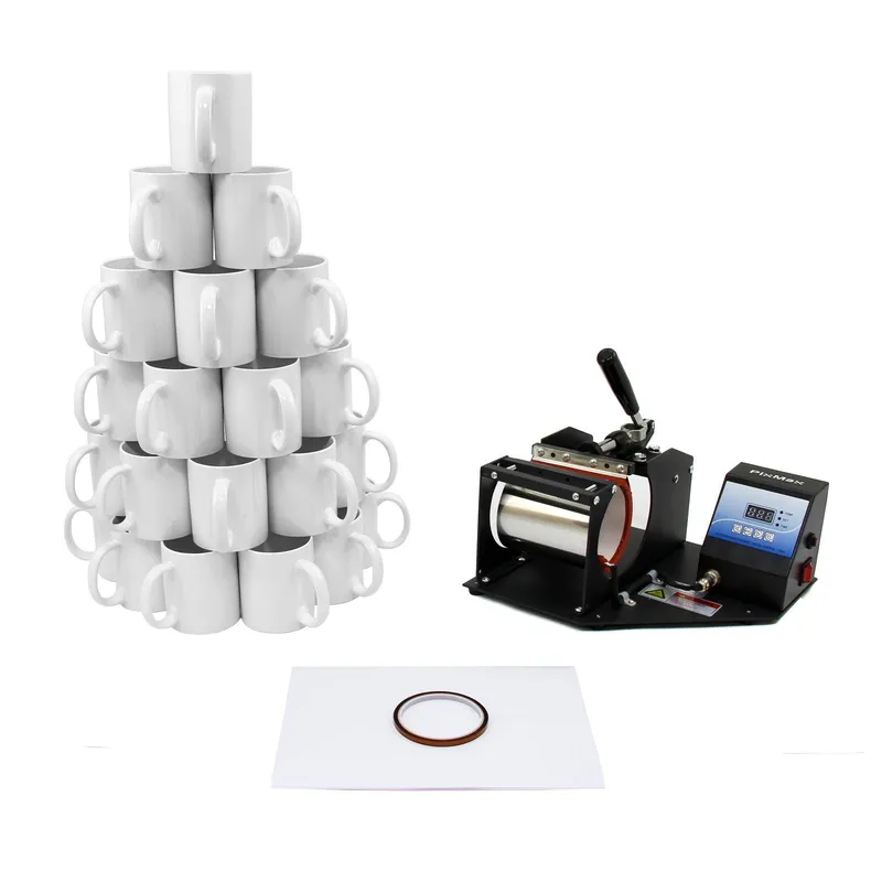 Monstershop PixMax Sublimation Mug Press & 72 Mugs in Black Black