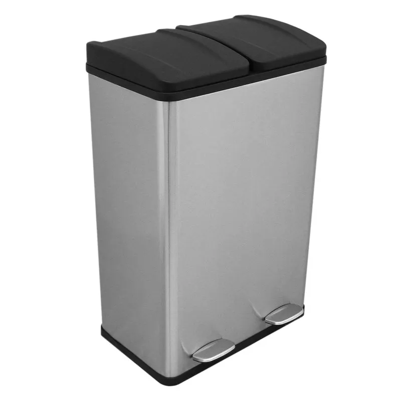Monstershop 60L Dual Pedal Bin In Stainless Steel in Silver - Silver