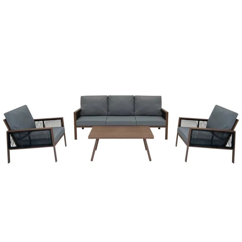 Monstershop Aluminium 4 Piece Sofa Set - Wood Effect in Grey - Grey