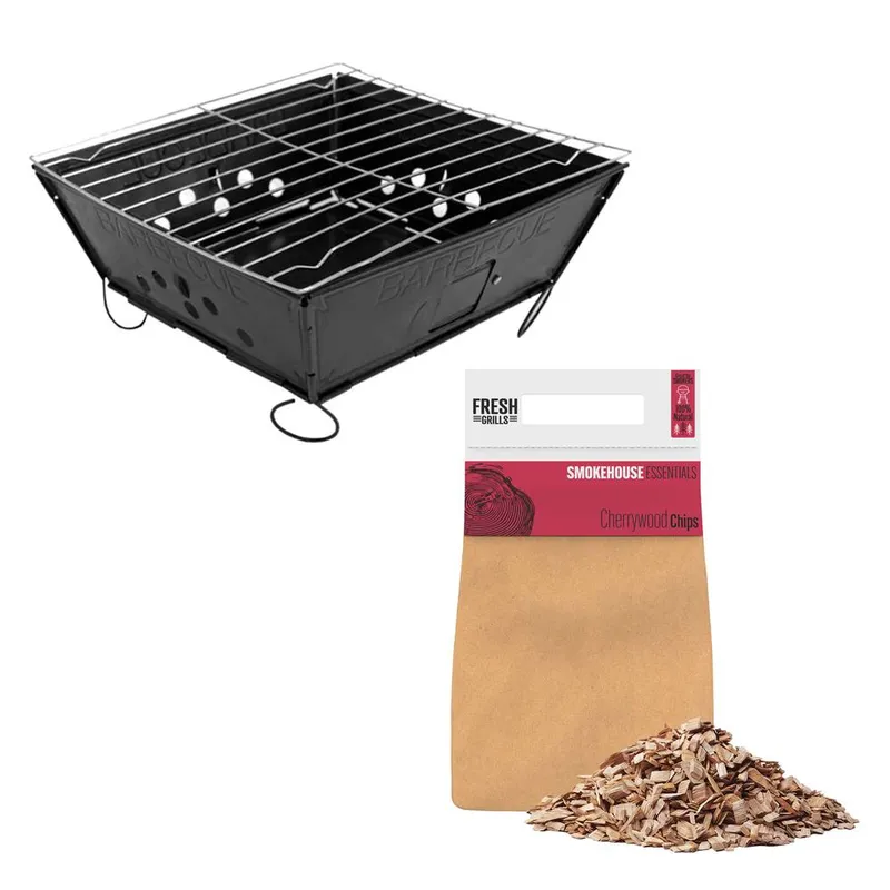 Monstershop Portable Bbq with Cherrywood Wood Chips in Black Black