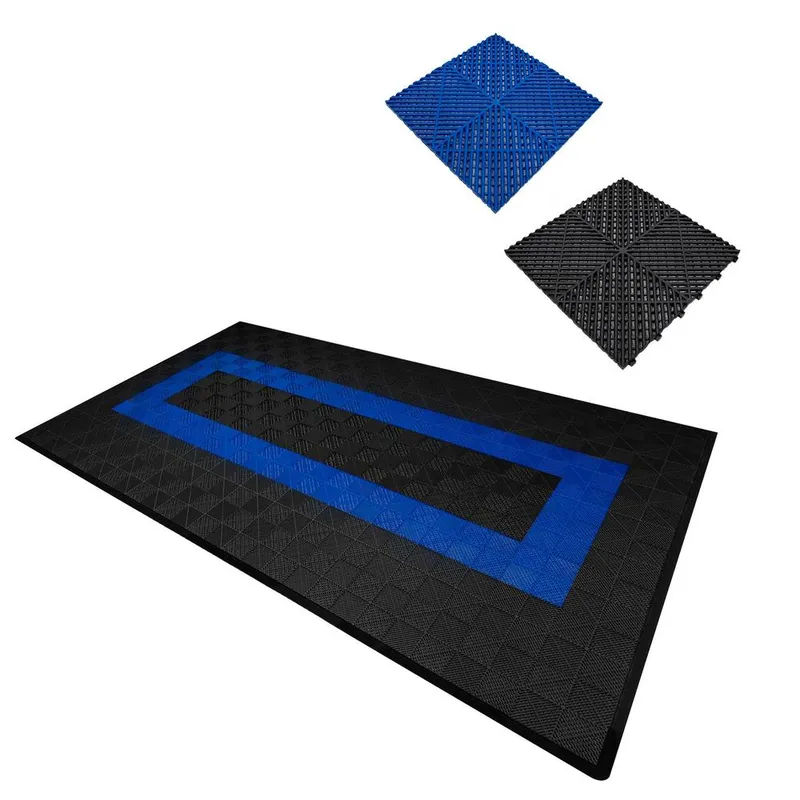 Monstershop Vented Garage Floor Tiles With Edges - 90 Black & 30 Blue Black