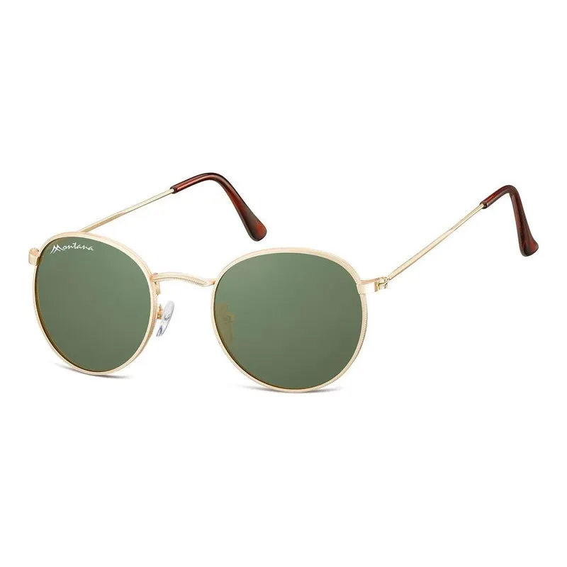 montana Unisex Round Gold Green S92 Sunglasses - Gold