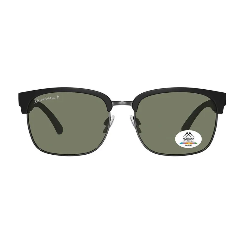 montana Unisex Round Matte Black Gunmetal Green Polarized MP192 Black female