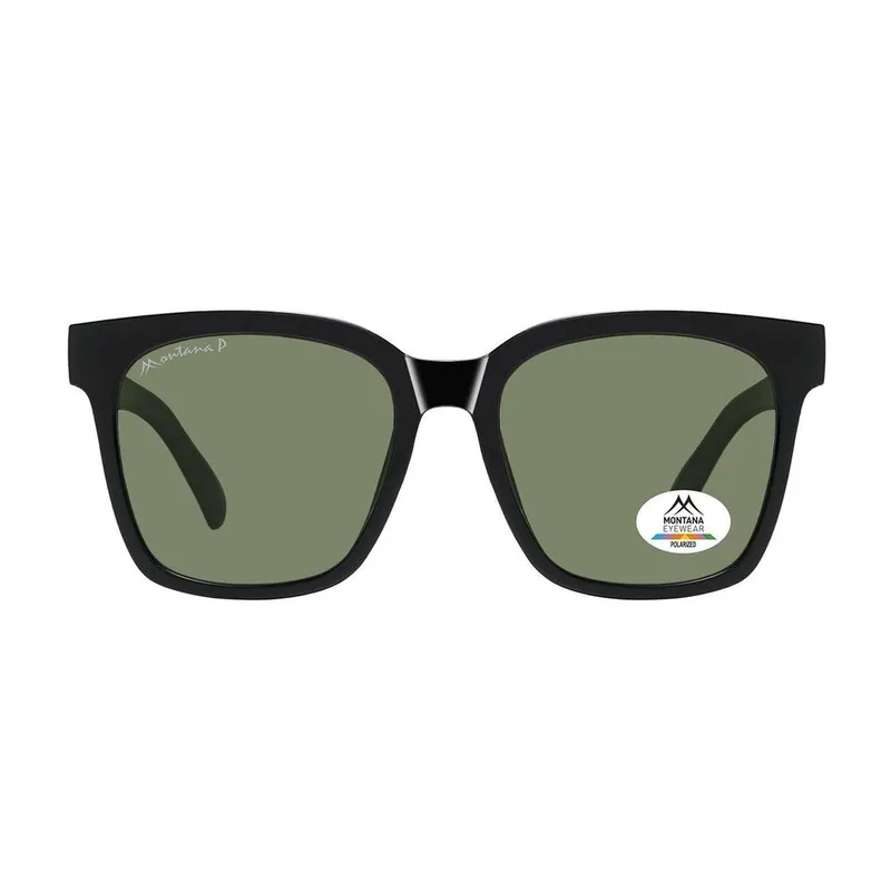 montana Unisex Square Shiny Black Green Polarized MP72 Sunglasses - Black