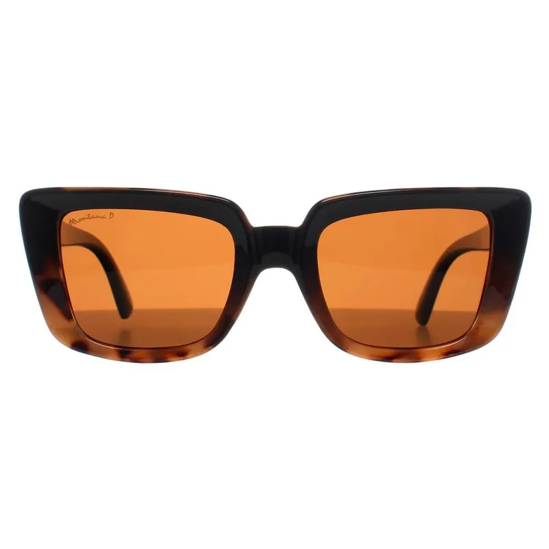 montana Women's Rectangle Shiny Black Turtle Brown Polarized MP193 Sunglasses - Black - Size: One Size