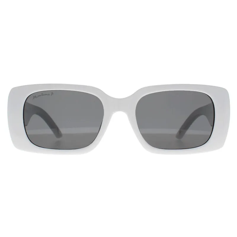 montana Women's Rectangle Shiny White Smoke Polarized MP194 Sunglasses - White