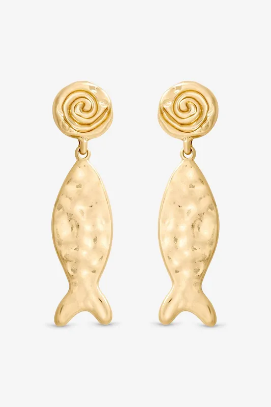 Mood Women's Gold Molten Fish Statement Earrings Gold One Size
