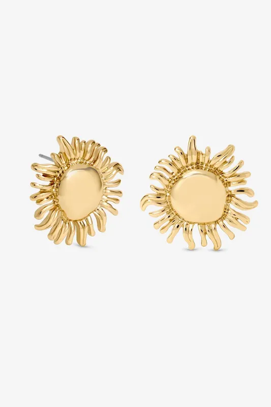 Mood Women's Gold Plated Sun Stud Earrings - Gold