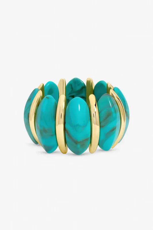 Mood Women's Gold Plated & Turquoise Statement Stretch Bracelet - Gold