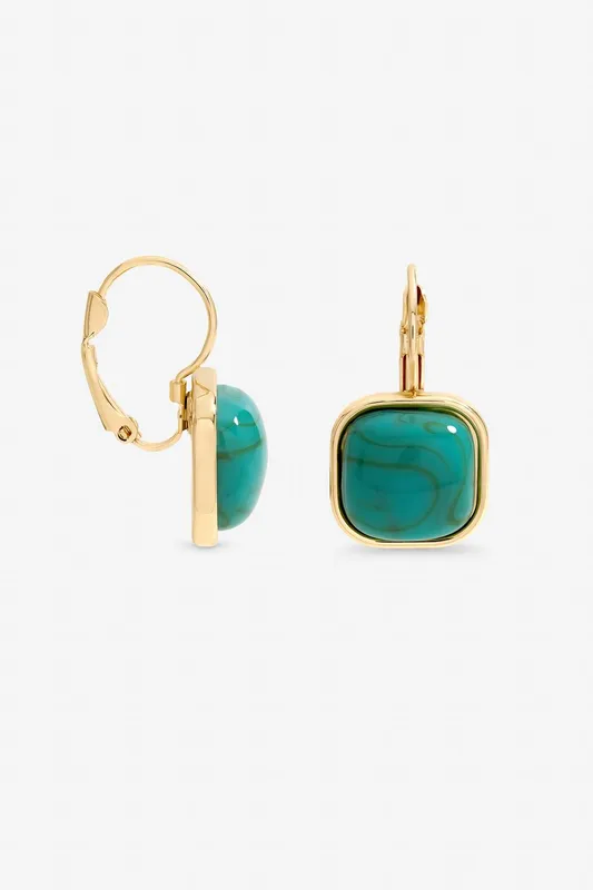 Mood Women's Gold Plated & Turquoise Stone Drop Earrings Gold One Size