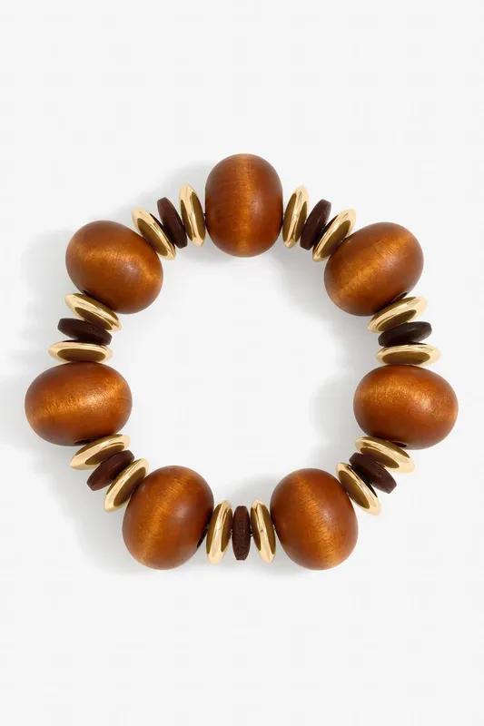 Mood Women's Gold Plated & Wood Orb Stretch Bracelet - Gold