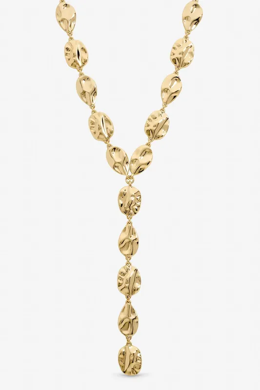 Mood Women's Gold Polished Molten Y-Drop Necklace Gold One Size