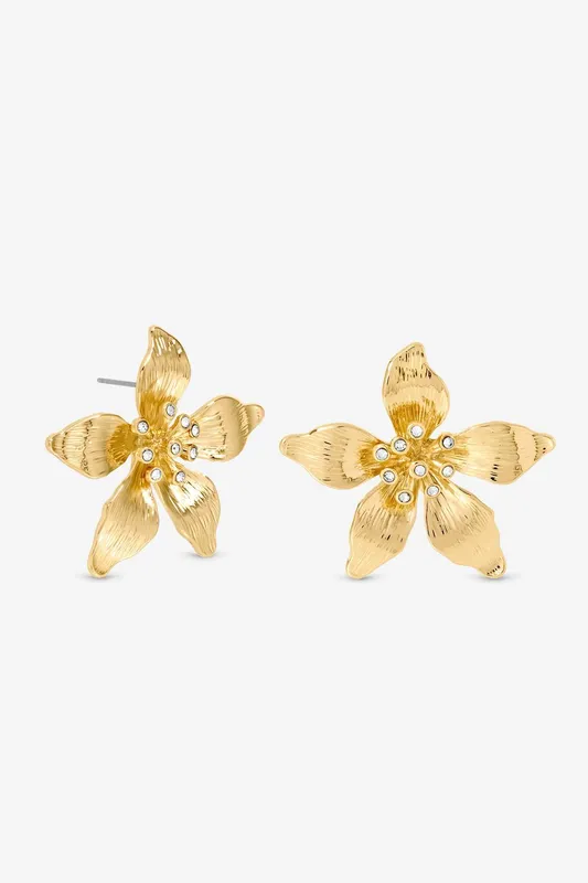 Mood Women's Gold Polished Statement Floral Earrings - Gold