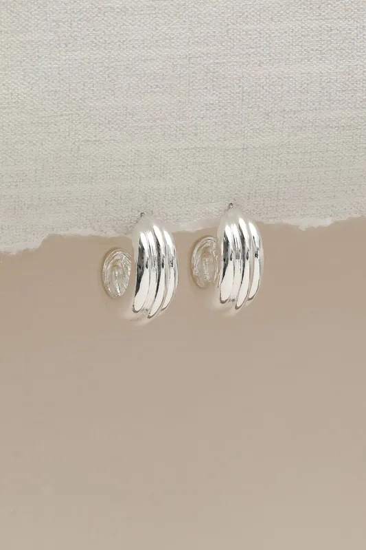 Mood Women's Silver Plated Chubby Hoop Earrings - Silver