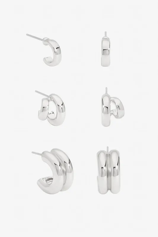 Mood Women's Silver Plated Hoops - Pack of 3 Silver female