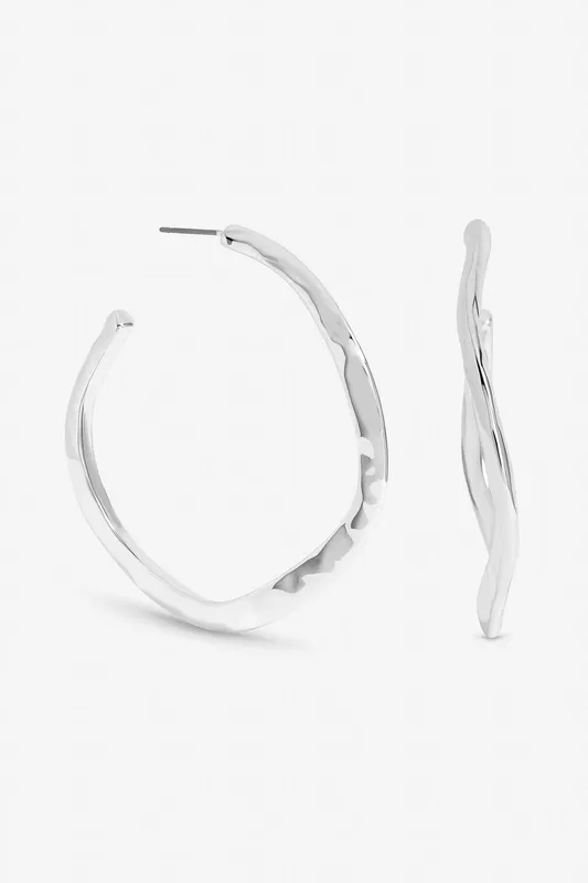 Mood Women's Silver Plated Large Molten Hoops Ring - Silver
