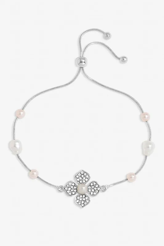 Mood Women's Silver Plated & Pearl Clover Bracelet - Silver