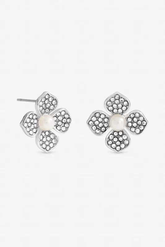 Mood Women's Silver Plated & Pearl Clover Earrings Silver One Size