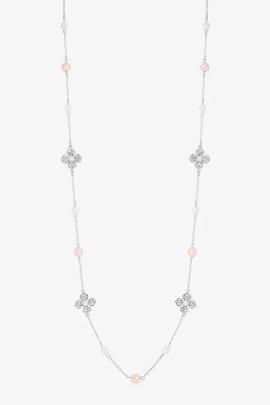 Mood Women's Silver Plated & Pearl Clover Necklace - Silver