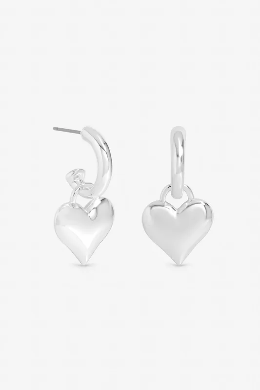 Mood Women's Silver Plated Polished Heart Hoops Silver One Size