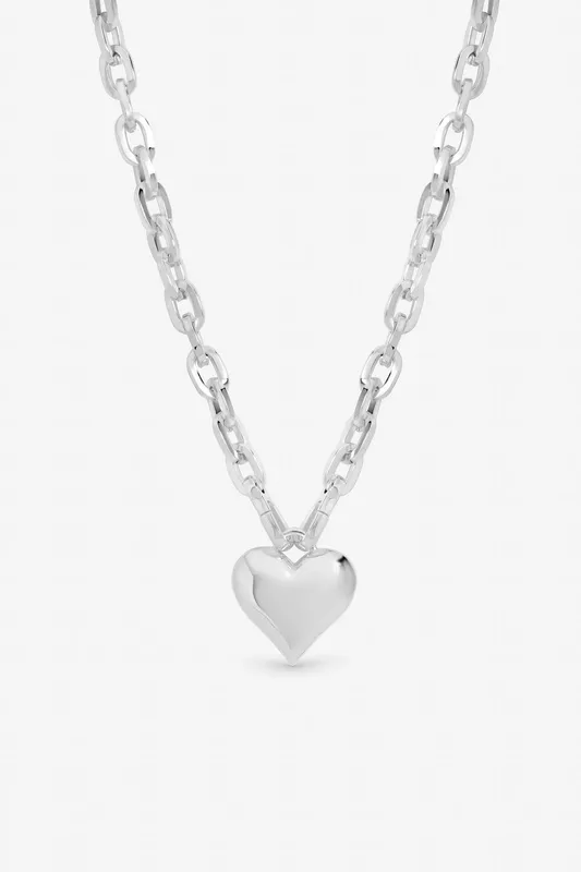Mood Women's Silver Plated Polished Heart Necklace - Silver