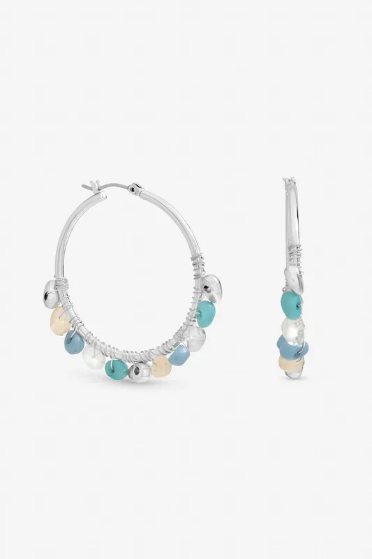 Mood Women's Silver & Turquoise Beaded Hoop Earrings Silver female