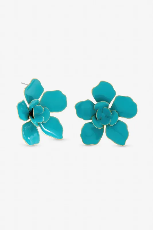 Mood Women's Turquoise Statement Flower Earrings - Turquoise