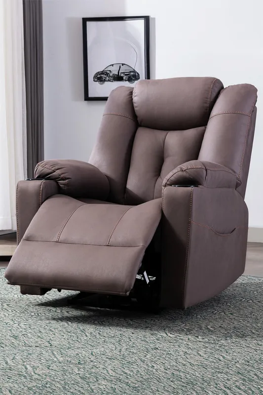 More4Homes Afton Electric Technology Fabric Auto Recliner USB Lounge Sofa Chair in Brown Brown