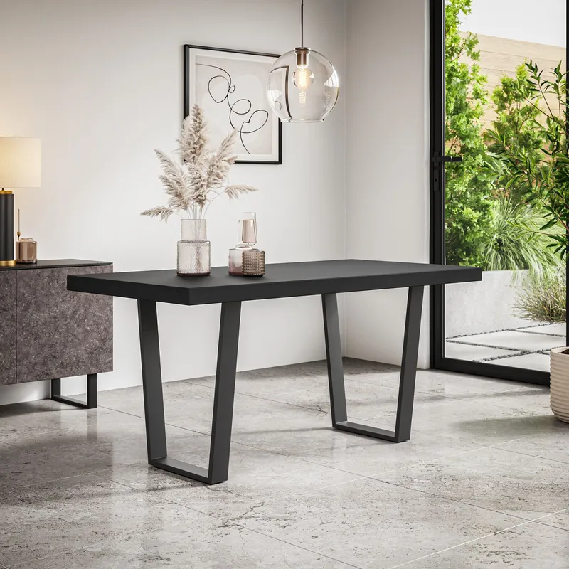 MORE4HOMES Aria Dining Table Modern Black Table Top w Black Legs