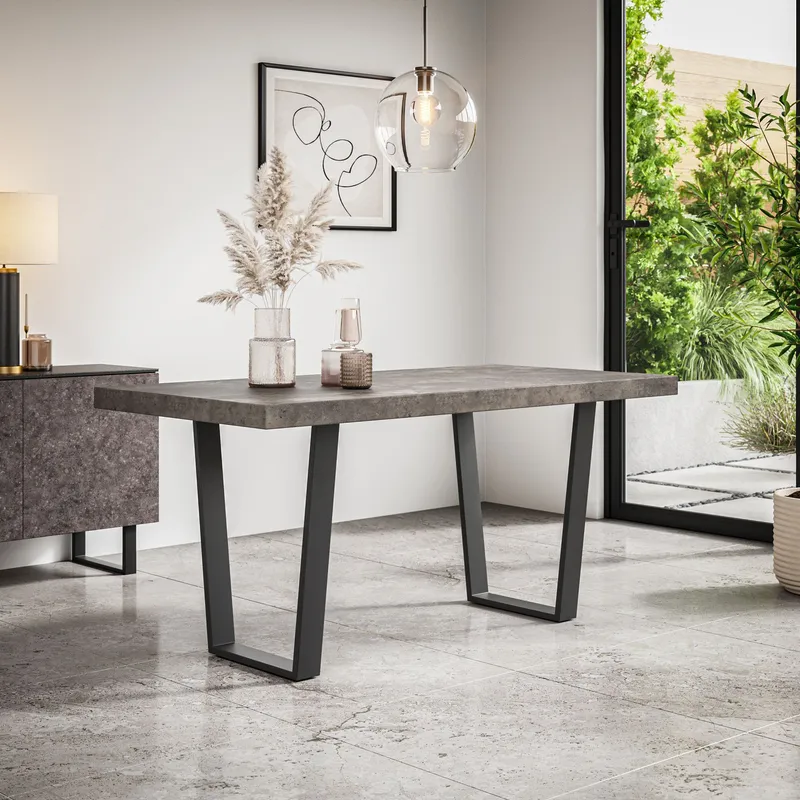 MORE4HOMES Aria Dining Table Modern Grey Table Top w Black Legs