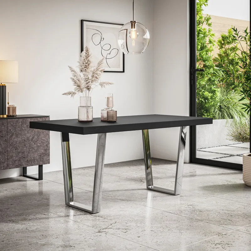 More4homes - Aria Dining Table Modern Black Table Top w Chrome Legs