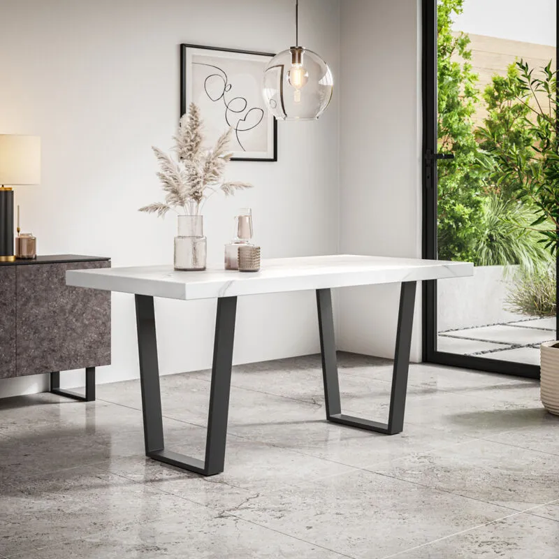 More4Homes Aria 4-6 Seater Dining Table w Black Legs in White White
