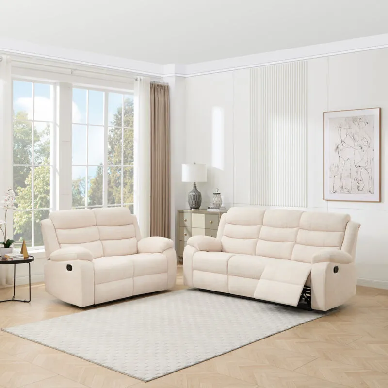 MORE4HOMES Boston 2+3 Seater Manual Fabric Recliner Sofa Beige