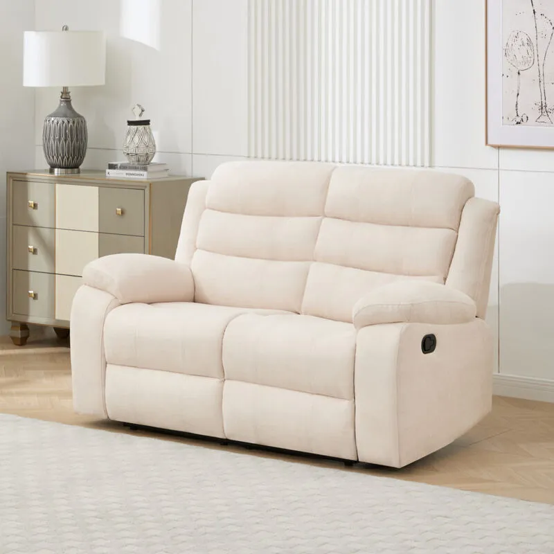 MORE4HOMES Boston 2 Seater Manual Fabric Recliner Sofa Beige