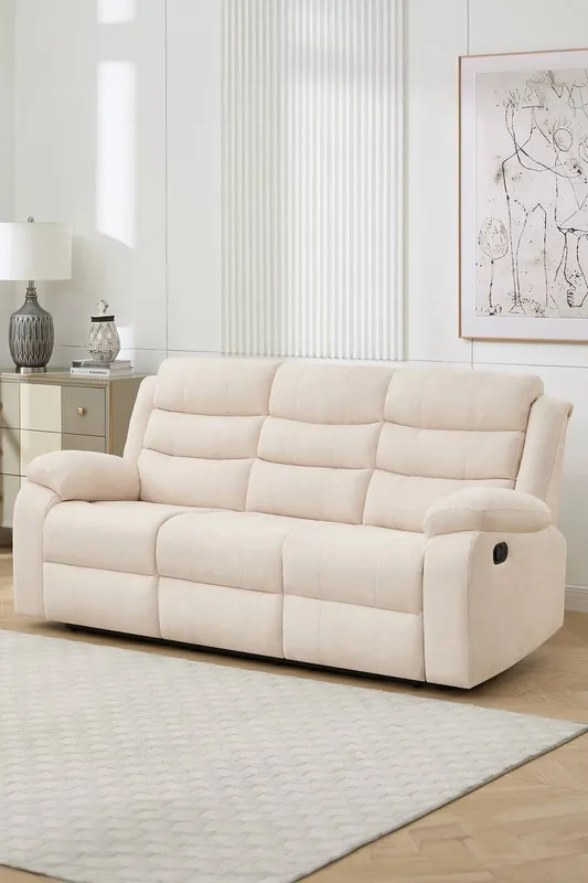 More4Homes Boston 3 Seater Fabric Manual Recliner Sofa in Beige Beige