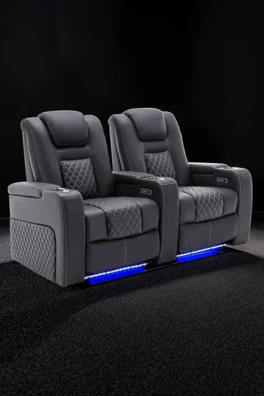 More4Homes Broadway 2 Seater Cinema Electric Recliner Chair USB Charging LED Base in Black Black