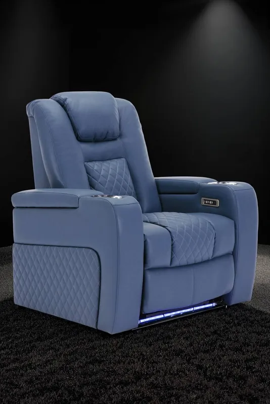 More4Homes Broadway Cinema Electric Recliner Chair USB Charging LED Base in Blue Blue