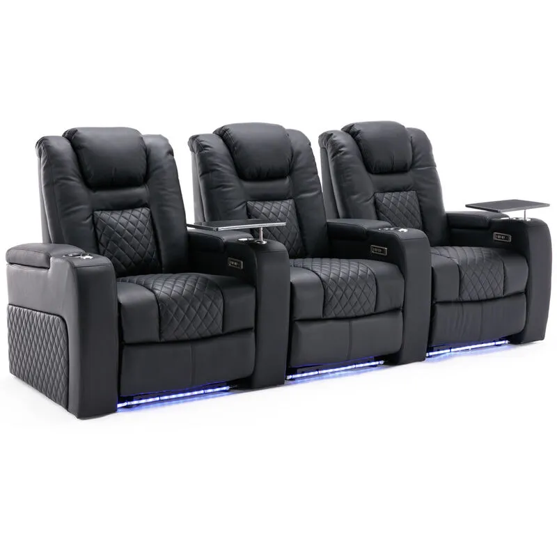 MORE4HOMES Broadway Cinema Sofa 3 Seater Black With Tray